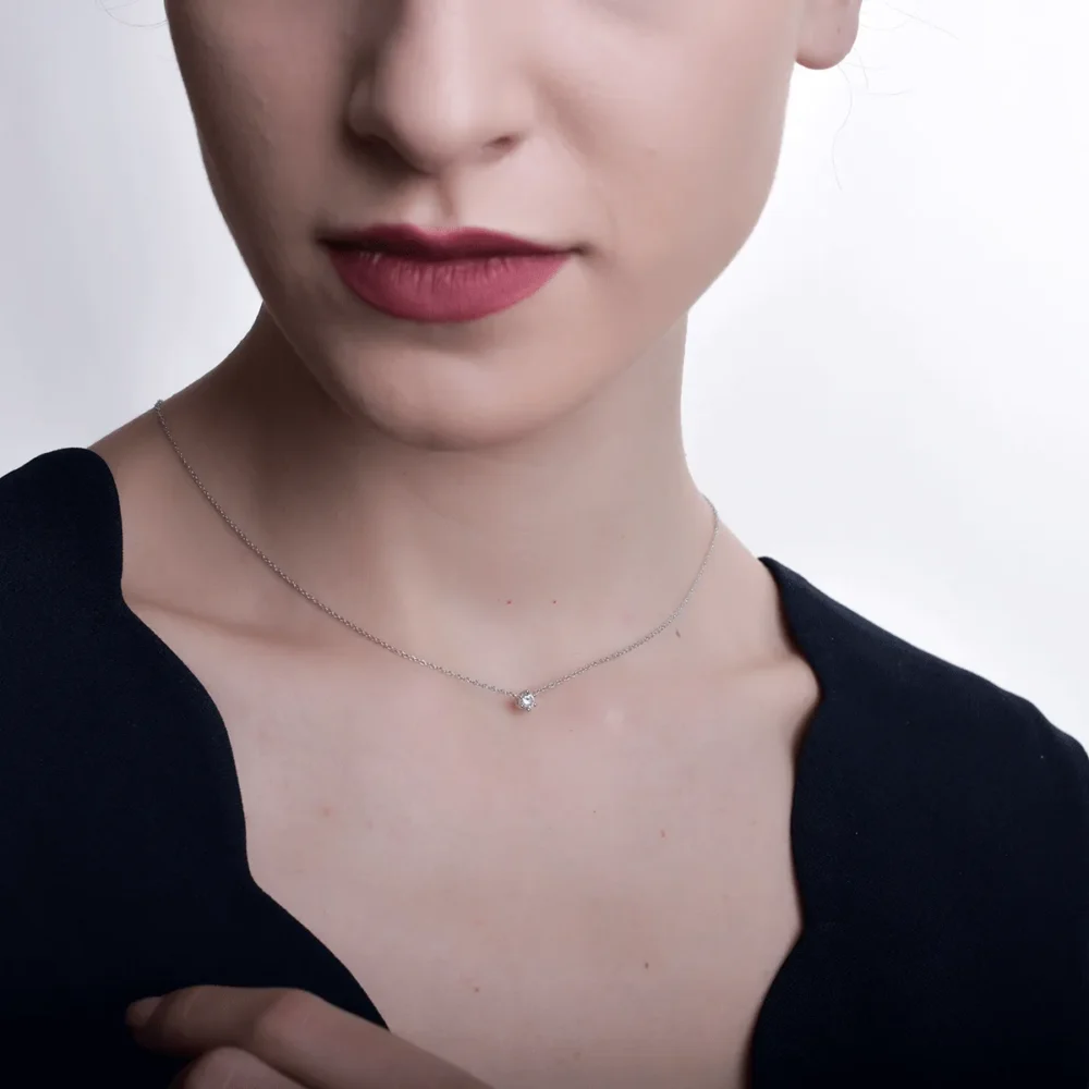 Lant cu pandantiv din aur alb cu diamant de 0.19ct - imagine 4