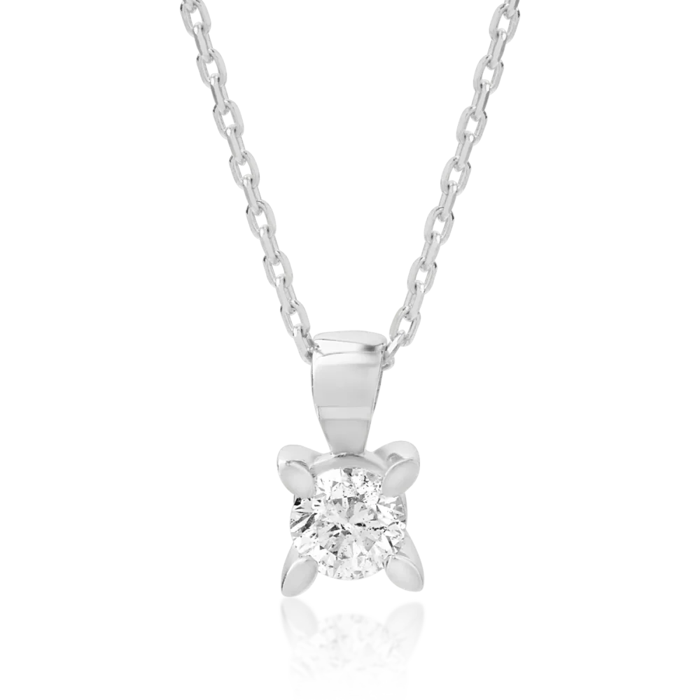 Lant cu pandantiv din aur alb cu diamant de 0.25ct