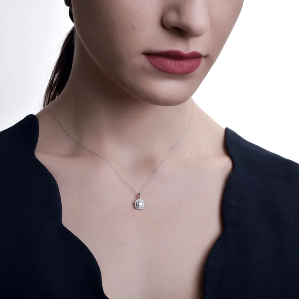 Lant cu pandantiv din aur alb cu diamant de 0.2ct si diamante de 0.11ct - imagine 4