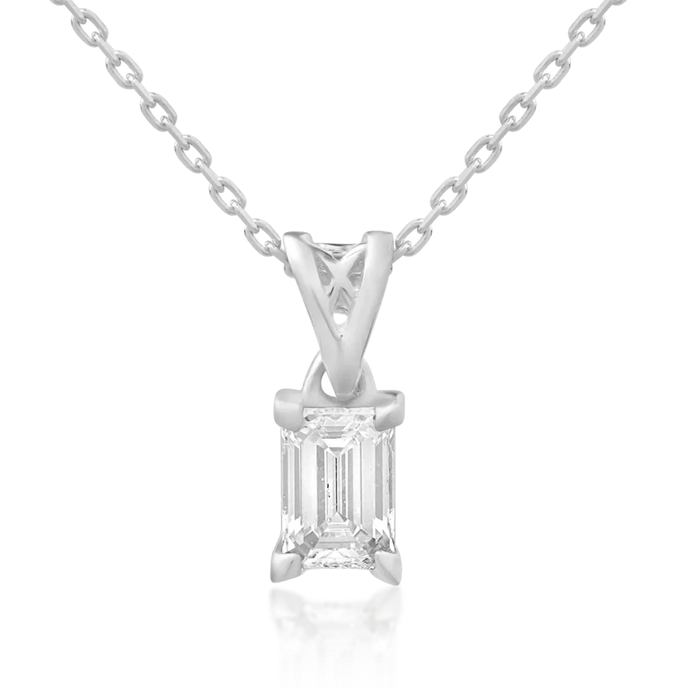 Lant cu pandantiv din aur alb cu diamant emerald de 0.3ct