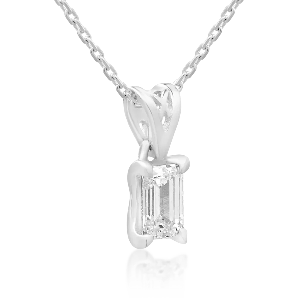 Lant cu pandantiv din aur alb cu diamant emerald de 0.3ct - imagine 2