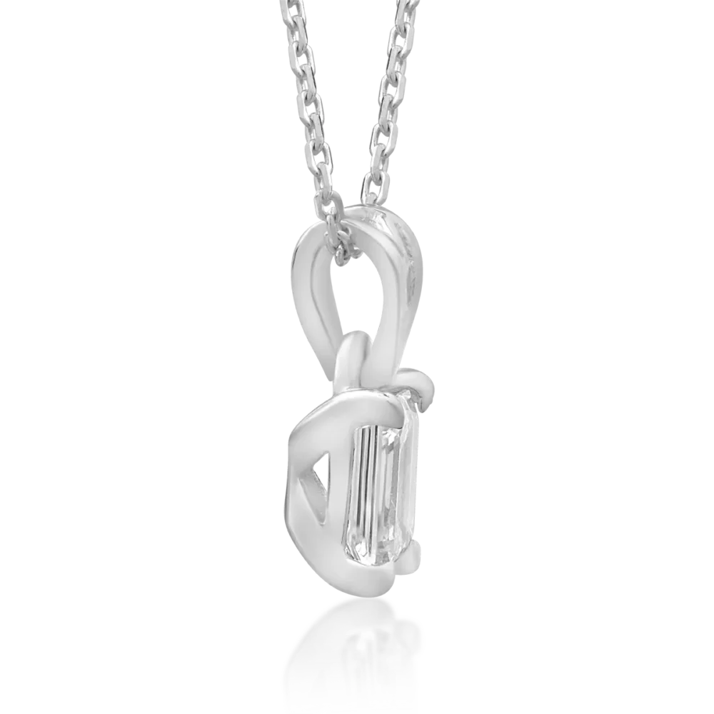 Lant cu pandantiv din aur alb cu diamant emerald de 0.3ct - imagine 3