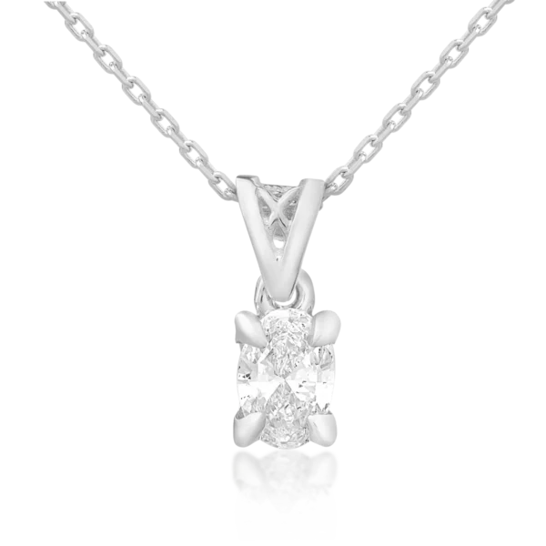 Lant cu pandantiv din aur alb cu diamant oval de 0.3ct
