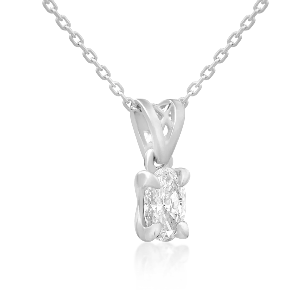 Lant cu pandantiv din aur alb cu diamant oval de 0.3ct - imagine 2
