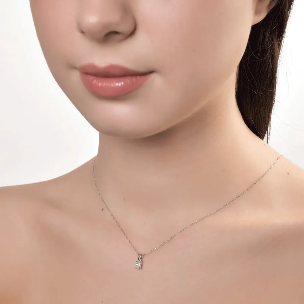 Lant cu pandantiv din aur alb cu diamant oval de 0.3ct - imagine 4