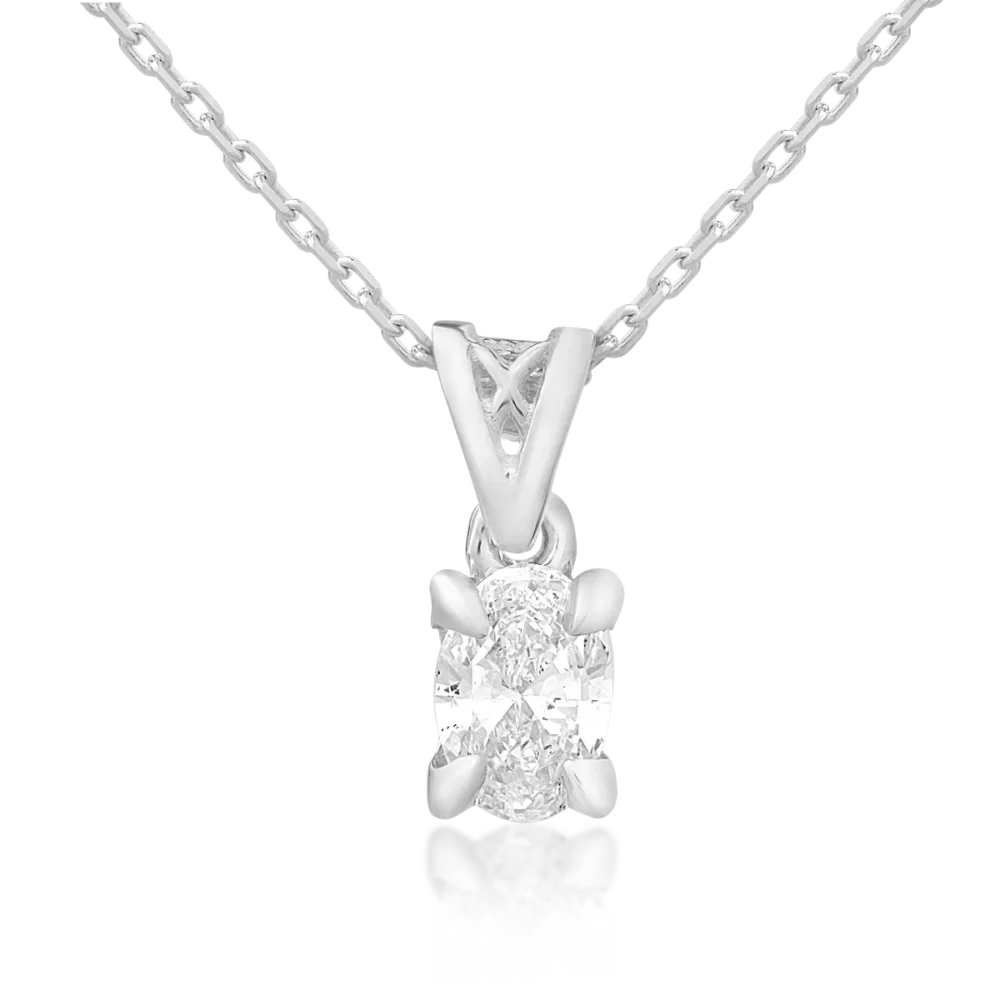 Lant cu pandantiv din aur alb cu diamant oval de 0.4ct