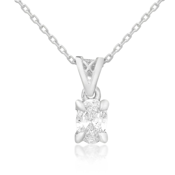 Lant cu pandantiv din aur alb cu diamant oval de 0.4ct