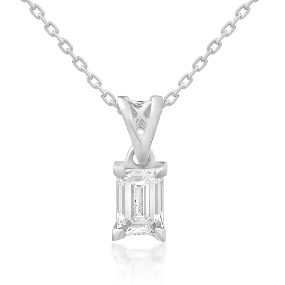 Lant cu pandantiv din aur alb cu diamant emerald de 0.4ct