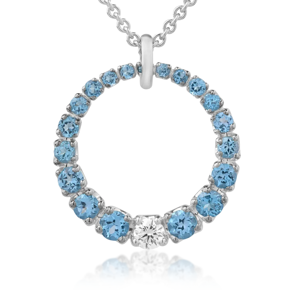 Lant cu pandantiv din aur alb cu diamant de 0.59ct si topaze albastre de 4.92ct