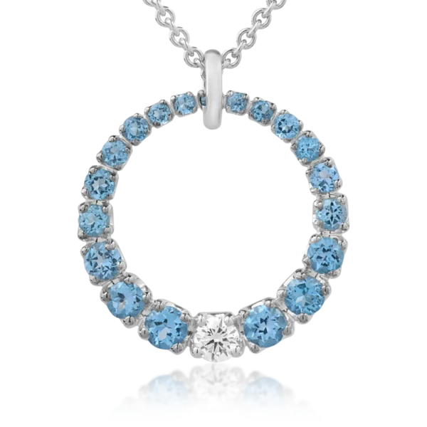 Lant cu pandantiv din aur alb cu diamant de 0.59ct si topaze albastre de 4.92ct