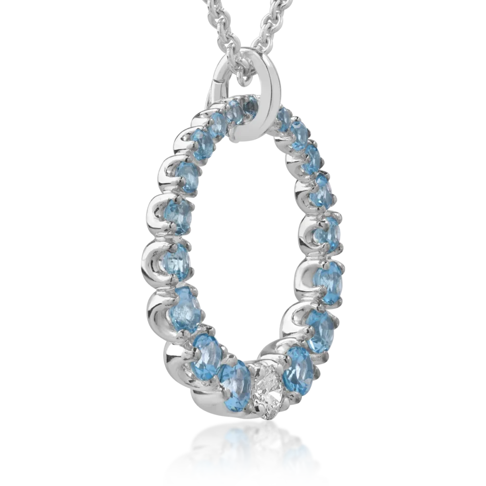 Lant cu pandantiv din aur alb cu diamant de 0.59ct si topaze albastre de 4.92ct - imagine 3