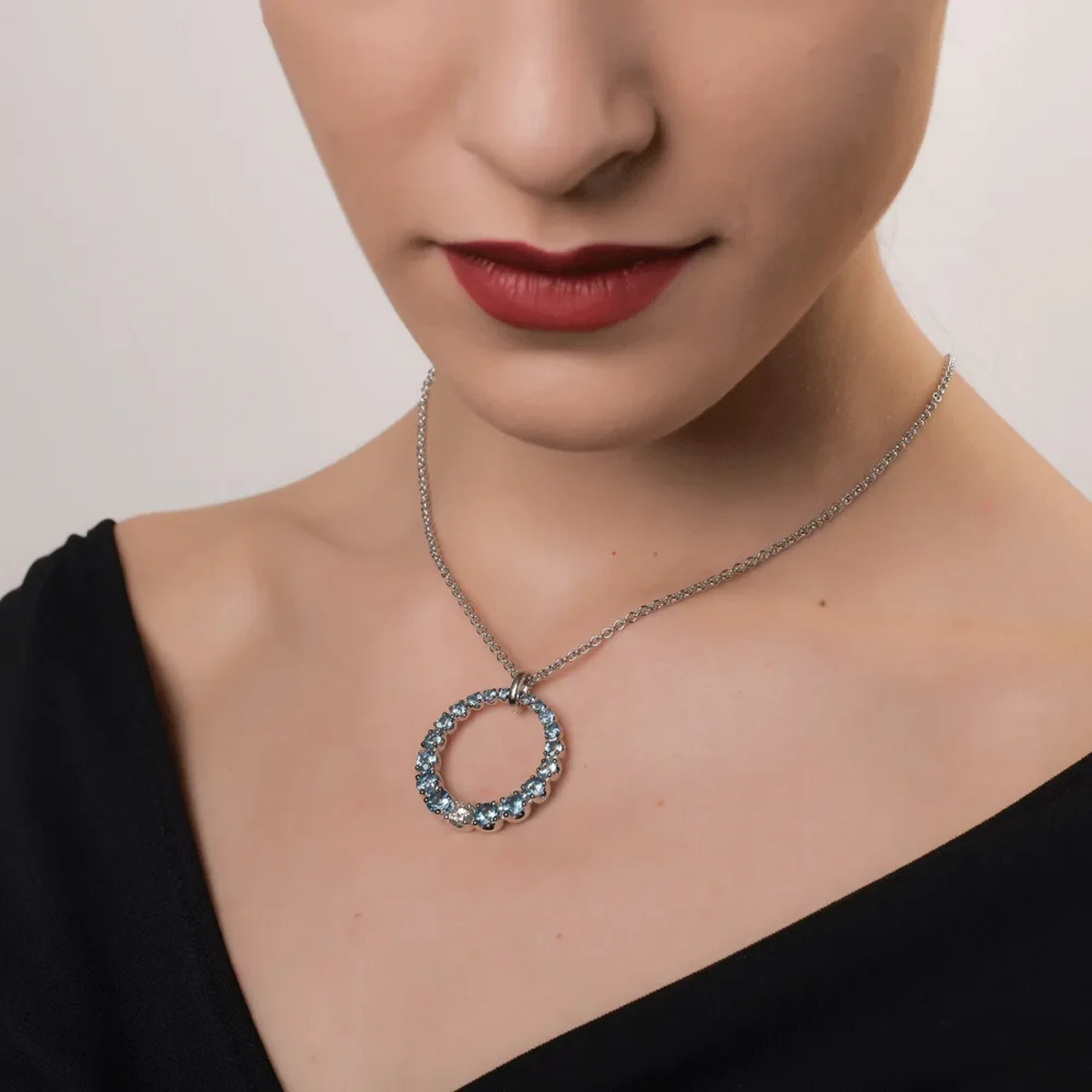 Lant cu pandantiv din aur alb cu diamant de 0.59ct si topaze albastre de 4.92ct - imagine 4