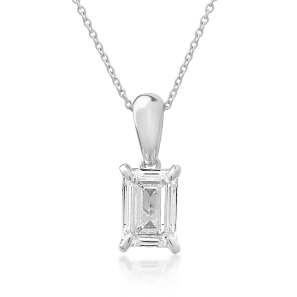 Lant cu pandantiv din aur alb cu diamant emerald de 1.01ct