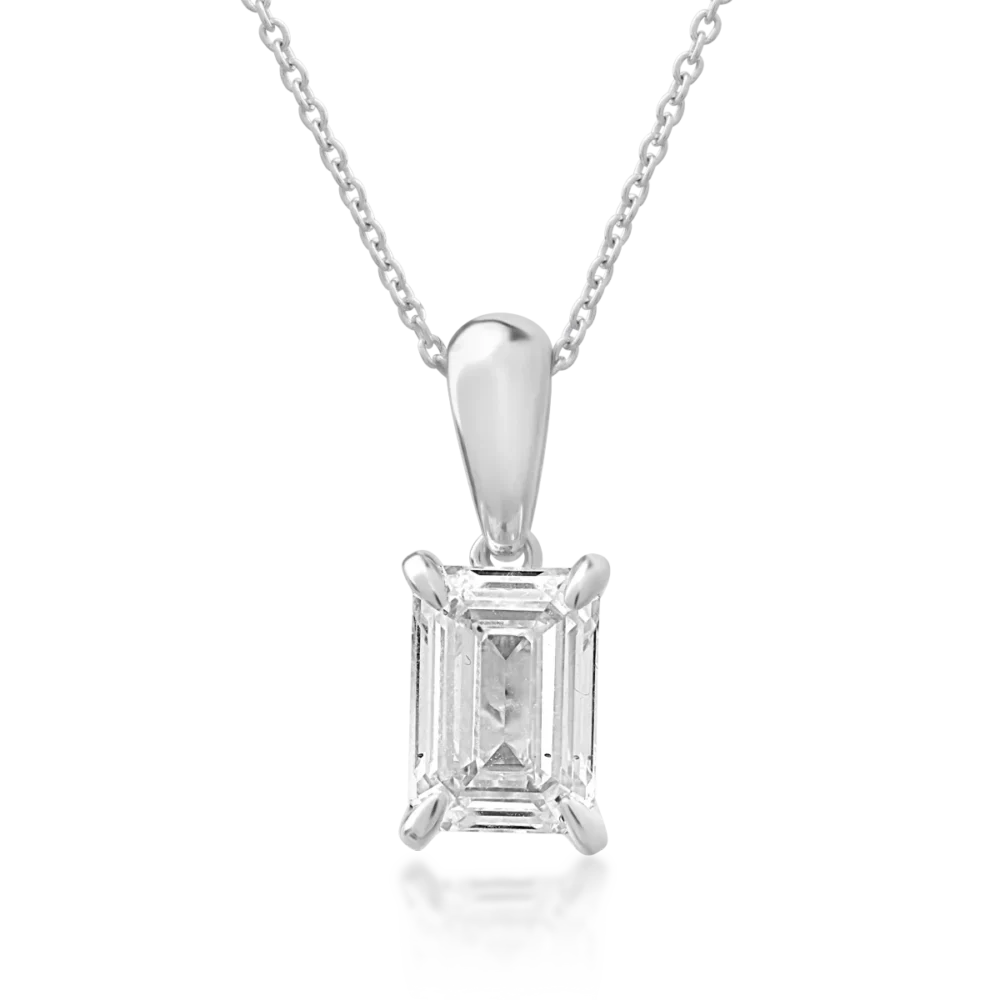 Lant cu pandantiv din aur alb cu diamant emerald de 1ct