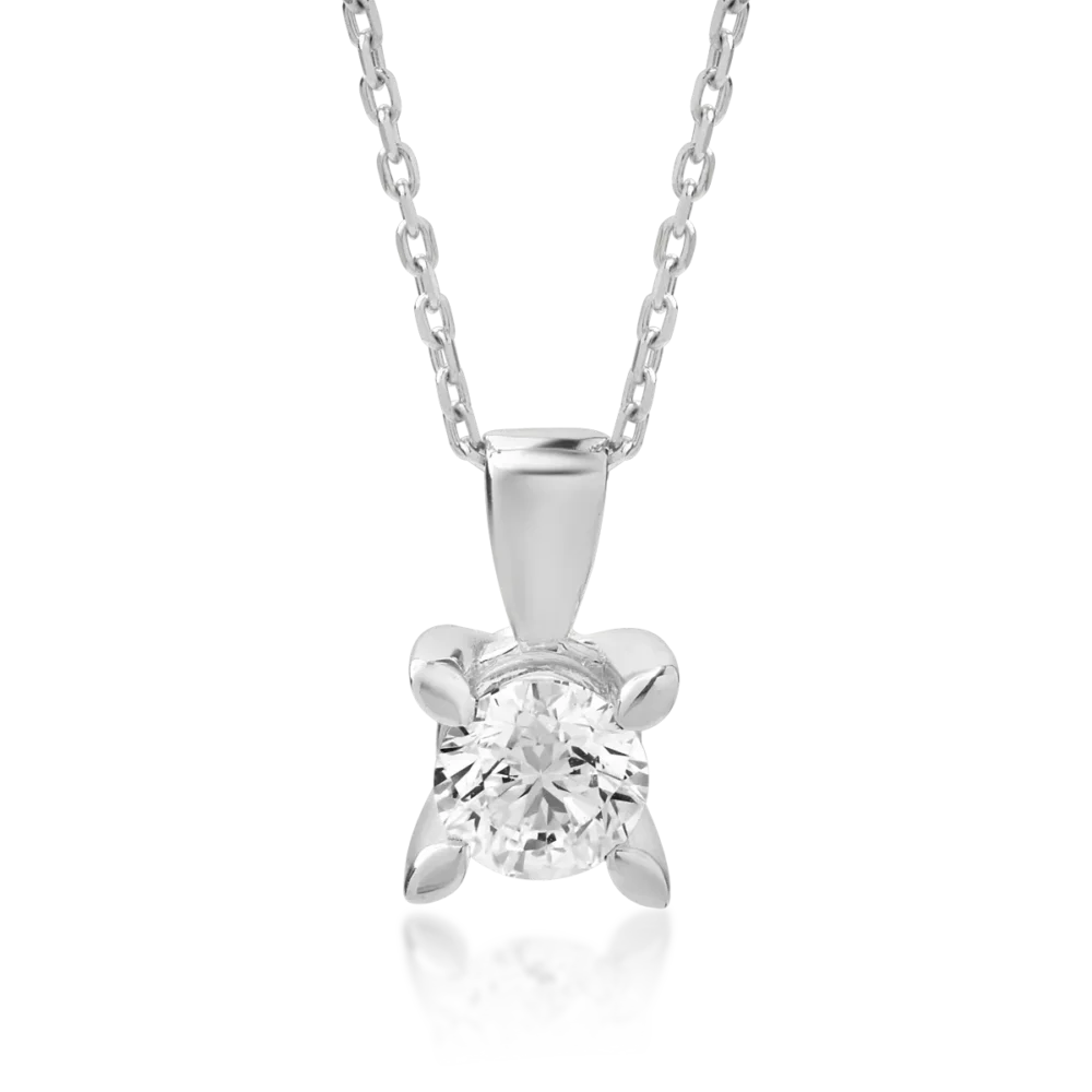Lant cu pandantiv din aur alb cu diamant de 1ct