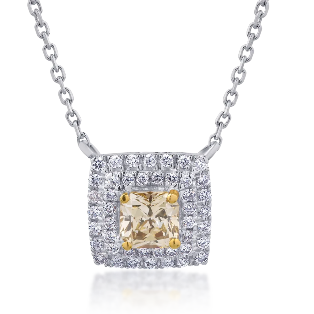 Lant cu pandantiv din aur alb cu diamant fancy-multicolor de 0.53ct si diamante de 0.2ct