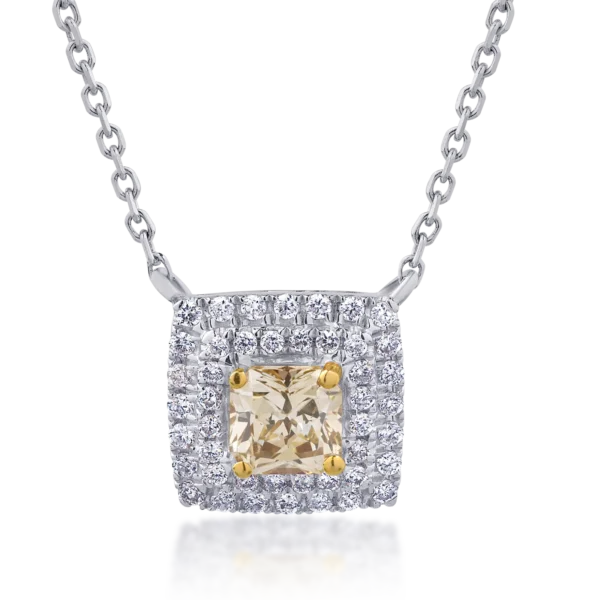 Lant cu pandantiv din aur alb cu diamant fancy-multicolor de 0.53ct si diamante de 0.2ct