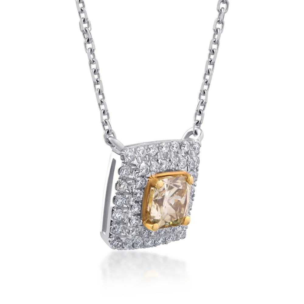 Lant cu pandantiv din aur alb cu diamant fancy-multicolor de 0.53ct si diamante de 0.2ct - imagine 2