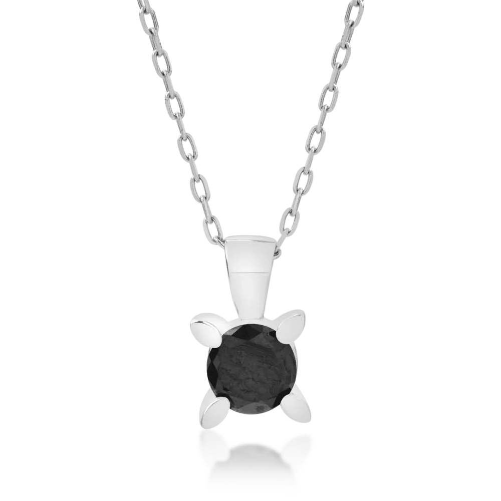 Lant cu pandantiv din aur alb cu diamant negru de 0.4ct