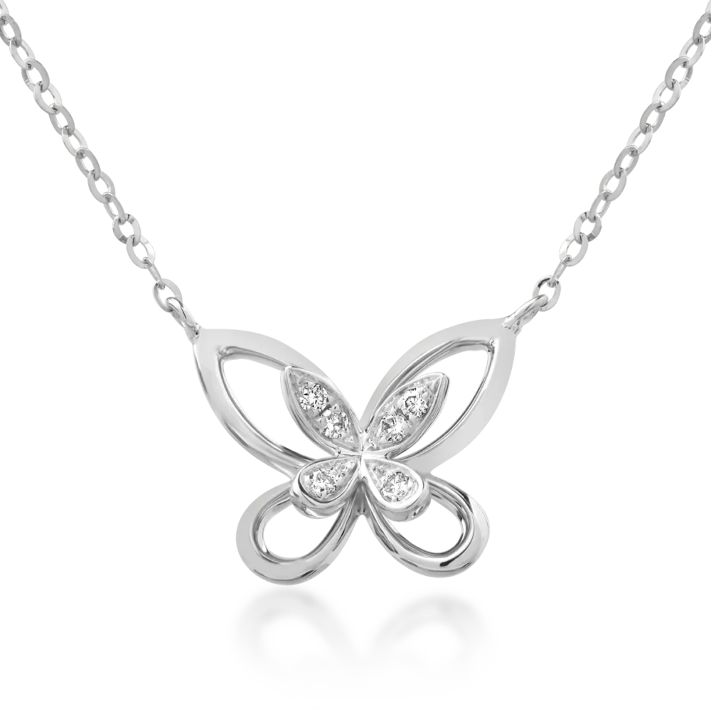 Lant cu pandantiv din aur alb cu diamante de 0.028ct