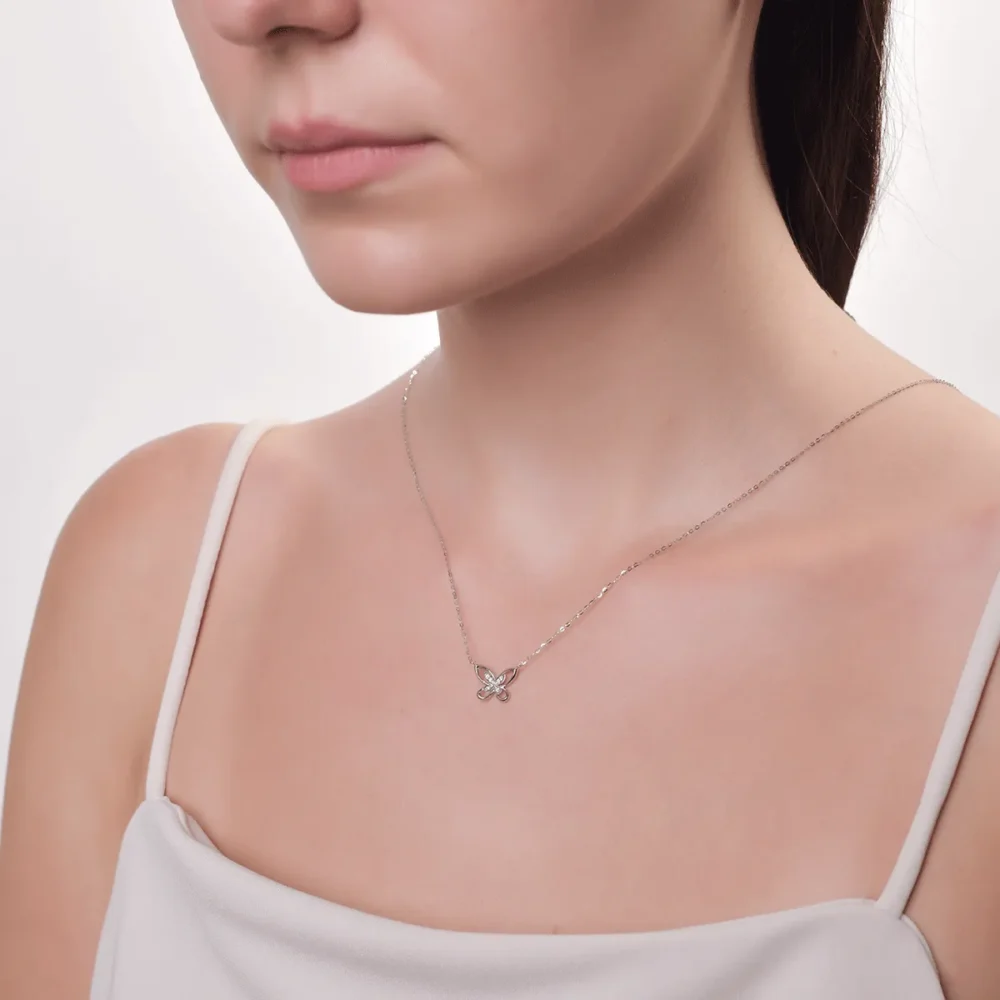 Lant cu pandantiv din aur alb cu diamante de 0.028ct - imagine 4