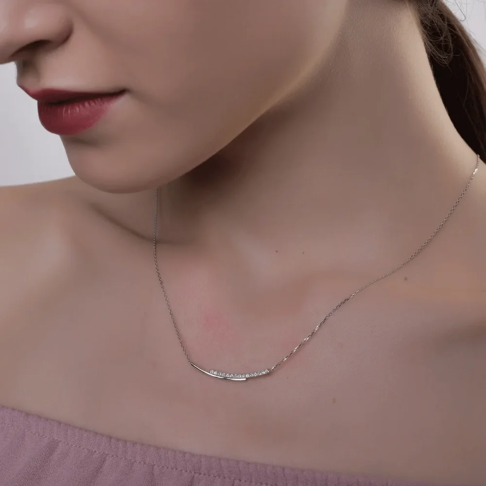 Lant cu pandantiv din aur alb cu diamante de 0.142ct - imagine 4