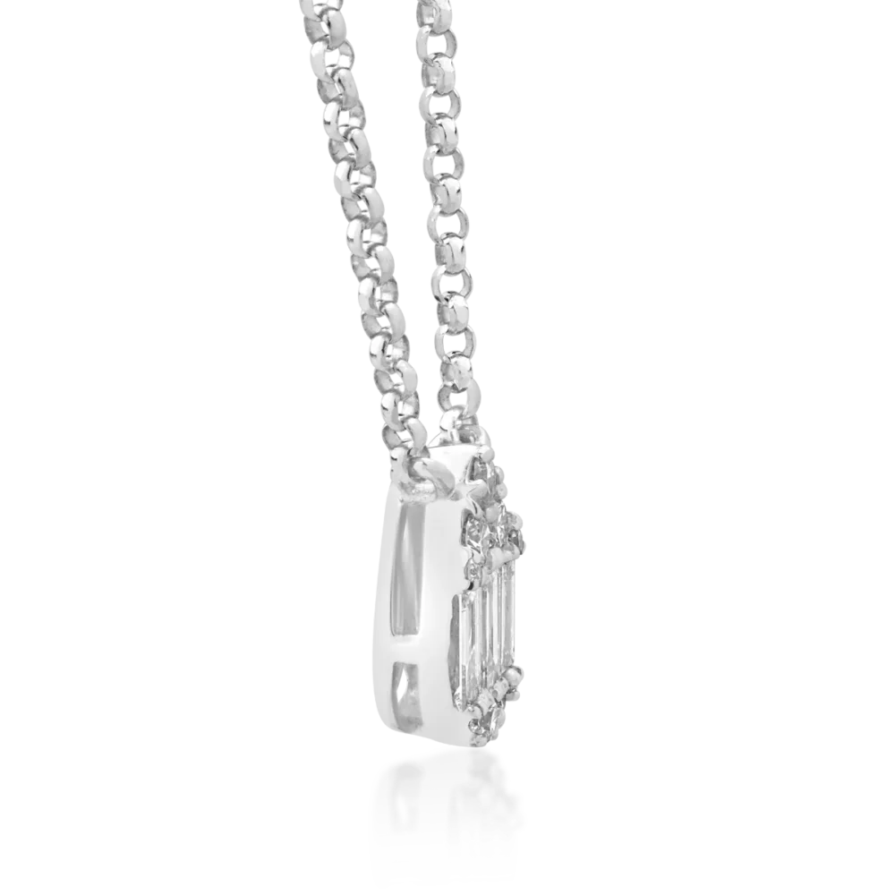 Lant cu pandantiv din aur alb cu diamante baguette si rotunde de 0.18ct - imagine 3