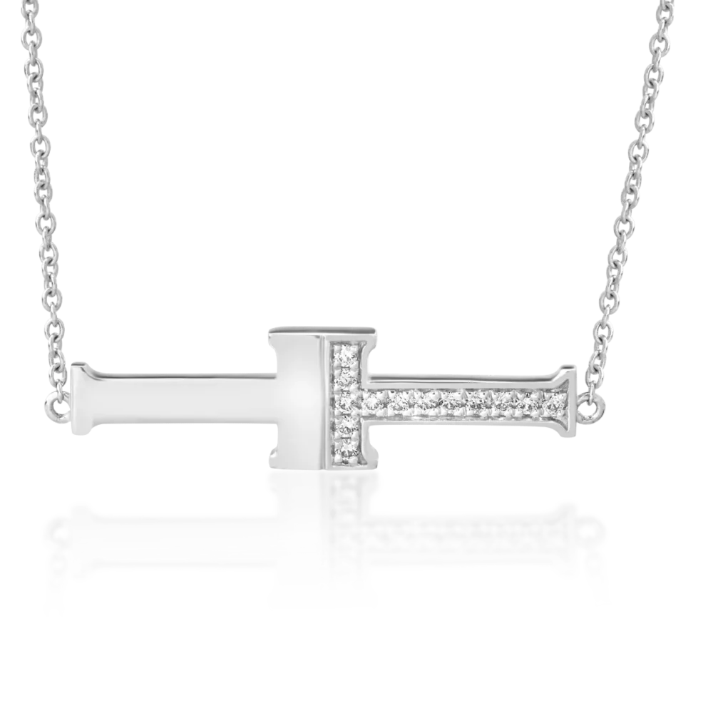 Lant cu pandantiv din aur alb cu diamante de 0.1ct