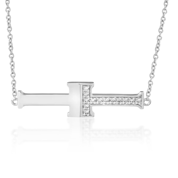 Lant cu pandantiv din aur alb cu diamante de 0.1ct