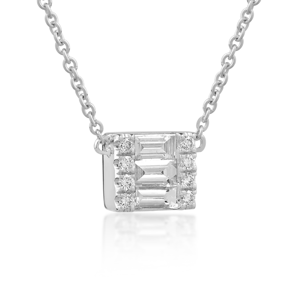 Lant cu pandantiv din aur alb cu diamante de 0.24ct - imagine 2