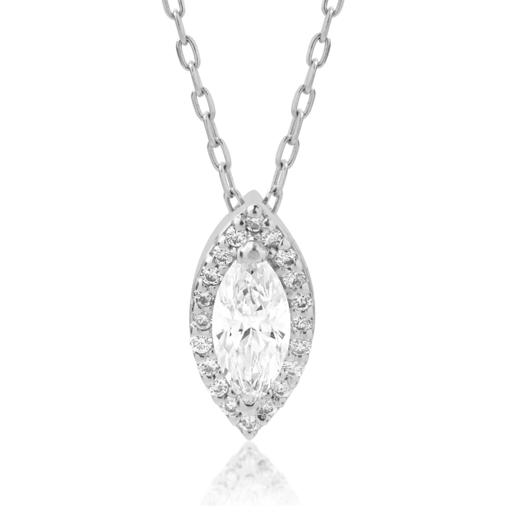 Lant cu pandantiv din aur alb cu diamante marquise si rotunde de 0.41ct