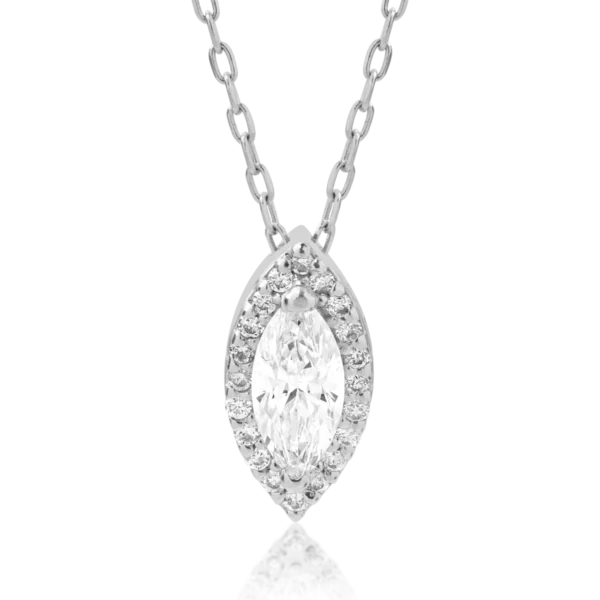 Lant cu pandantiv din aur alb cu diamante marquise si rotunde de 0.41ct