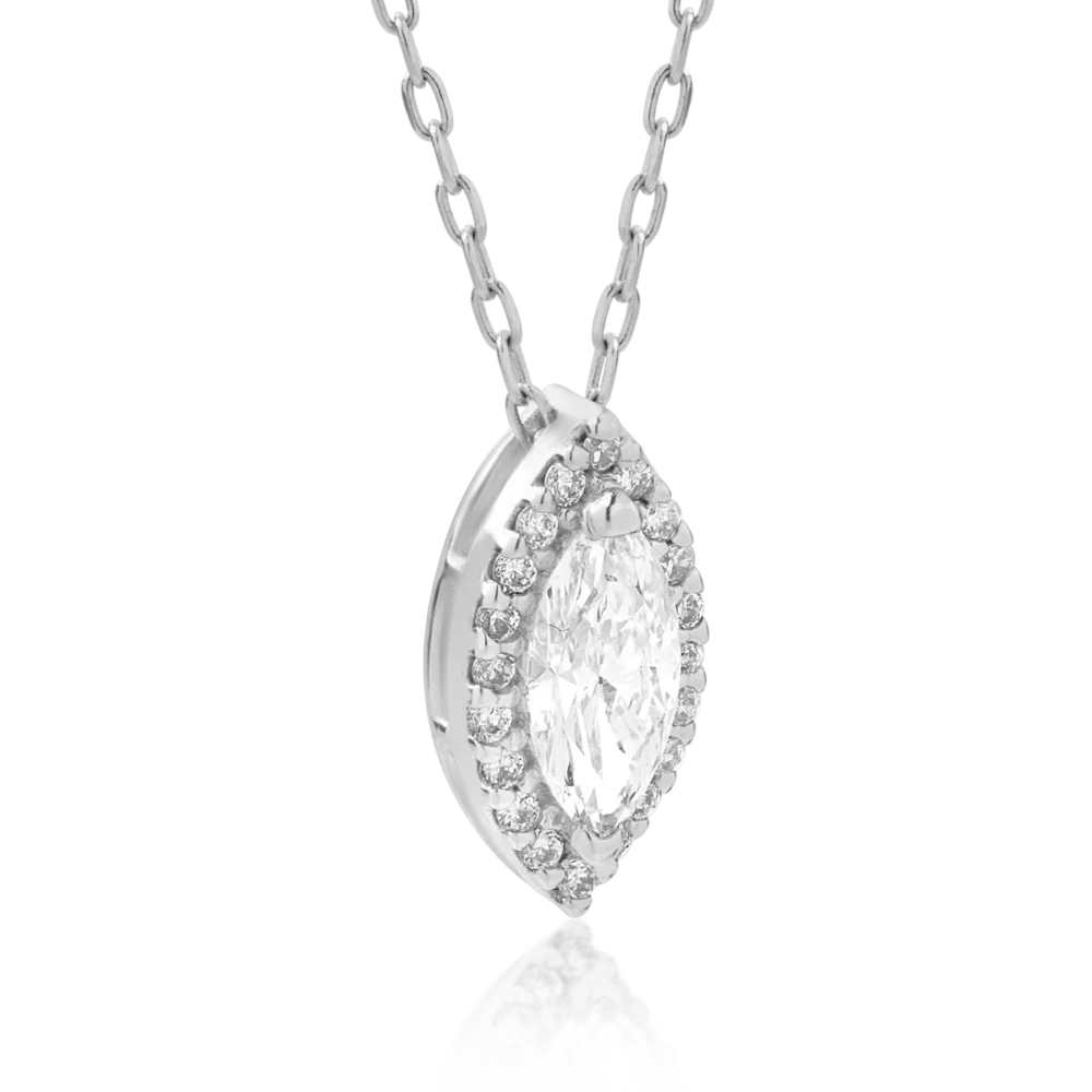Lant cu pandantiv din aur alb cu diamante marquise si rotunde de 0.41ct - imagine 2