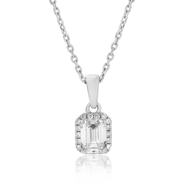 Lant cu pandantiv din aur alb cu diamante baguette si rotunde de 0.46ct