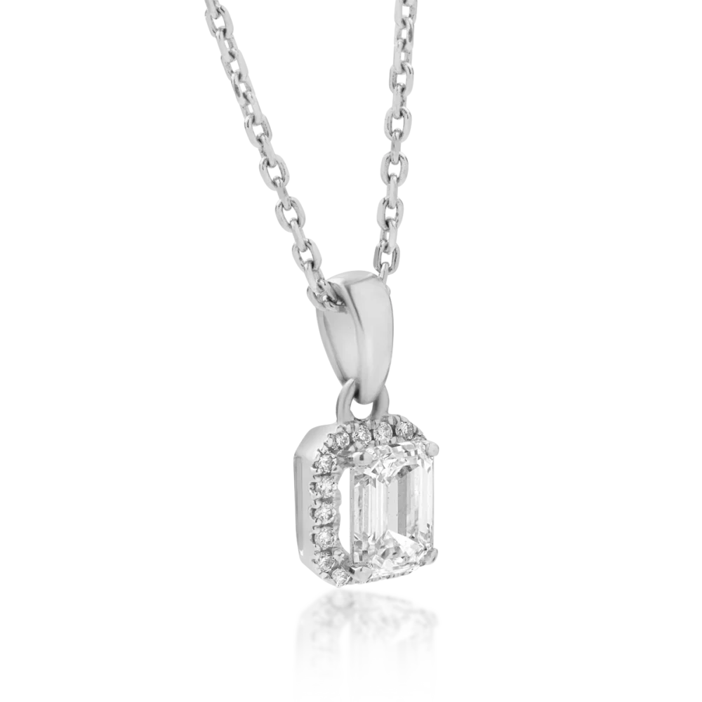 Lant cu pandantiv din aur alb cu diamante baguette si rotunde de 0.46ct - imagine 2