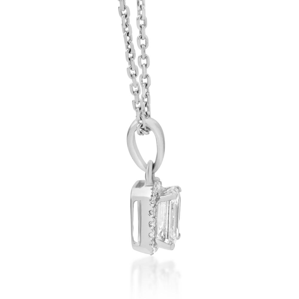 Lant cu pandantiv din aur alb cu diamante baguette si rotunde de 0.46ct - imagine 3