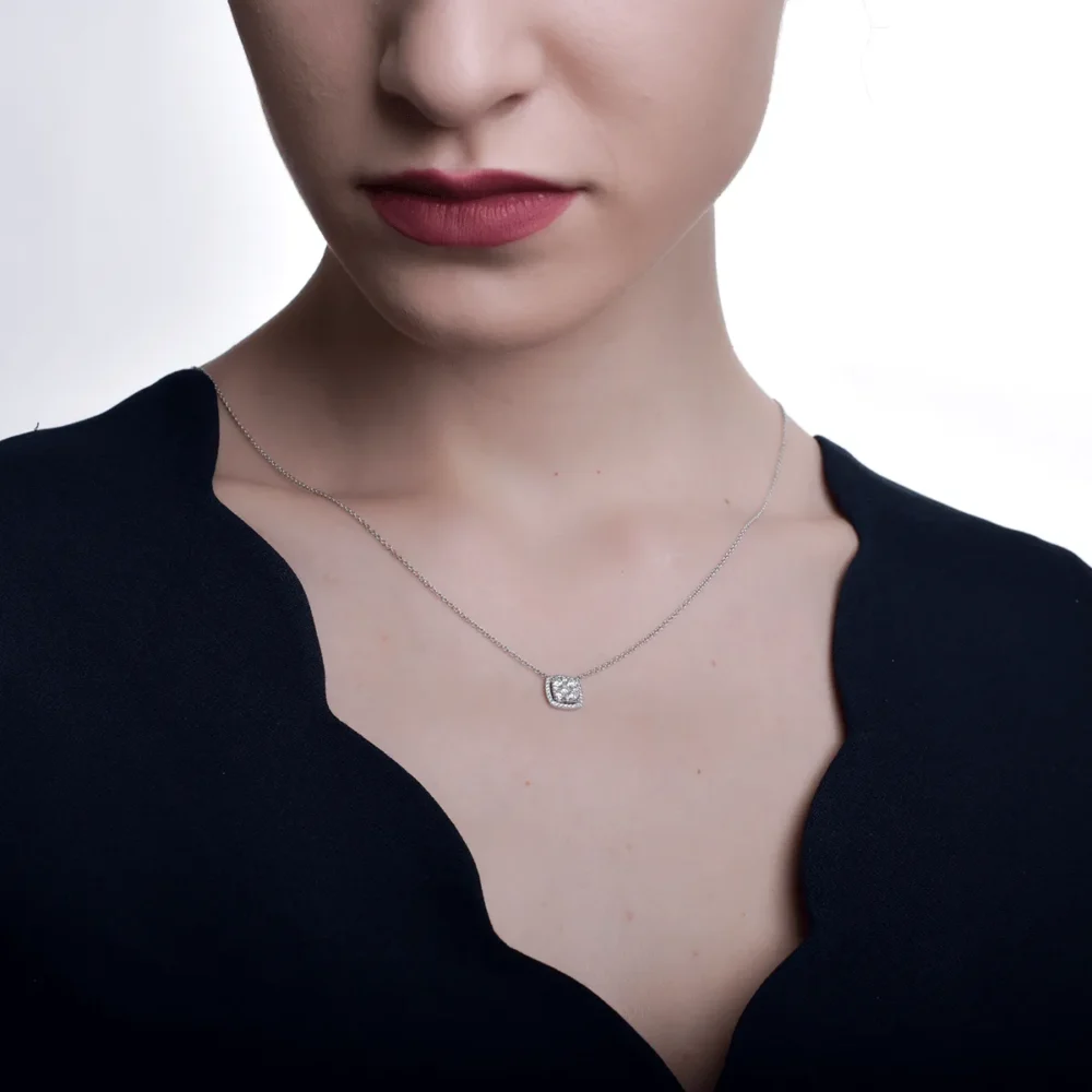 Lant cu pandantiv din aur alb cu diamante de 0.5ct - imagine 4