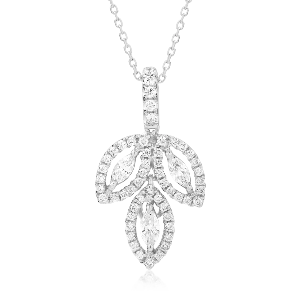 Lant cu pandantiv din aur alb cu diamante marquise si rotunde de 0.61ct