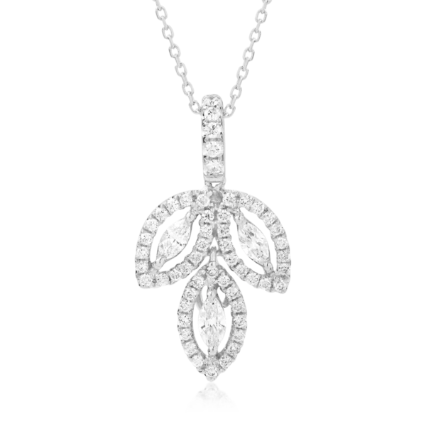 Lant cu pandantiv din aur alb cu diamante marquise si rotunde de 0.61ct