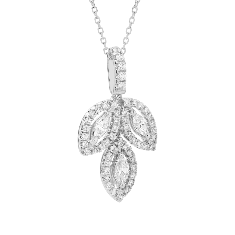 Lant cu pandantiv din aur alb cu diamante marquise si rotunde de 0.61ct - imagine 2