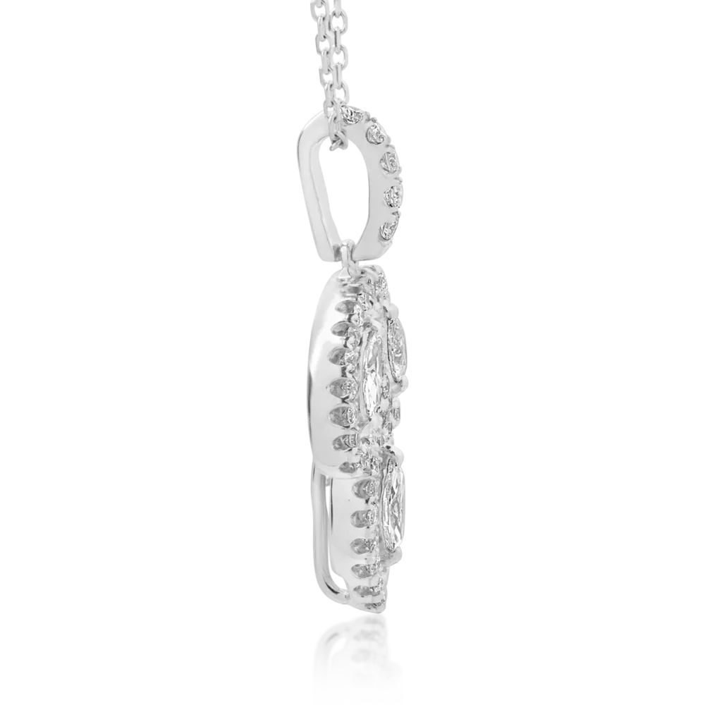 Lant cu pandantiv din aur alb cu diamante marquise si rotunde de 0.61ct - imagine 3