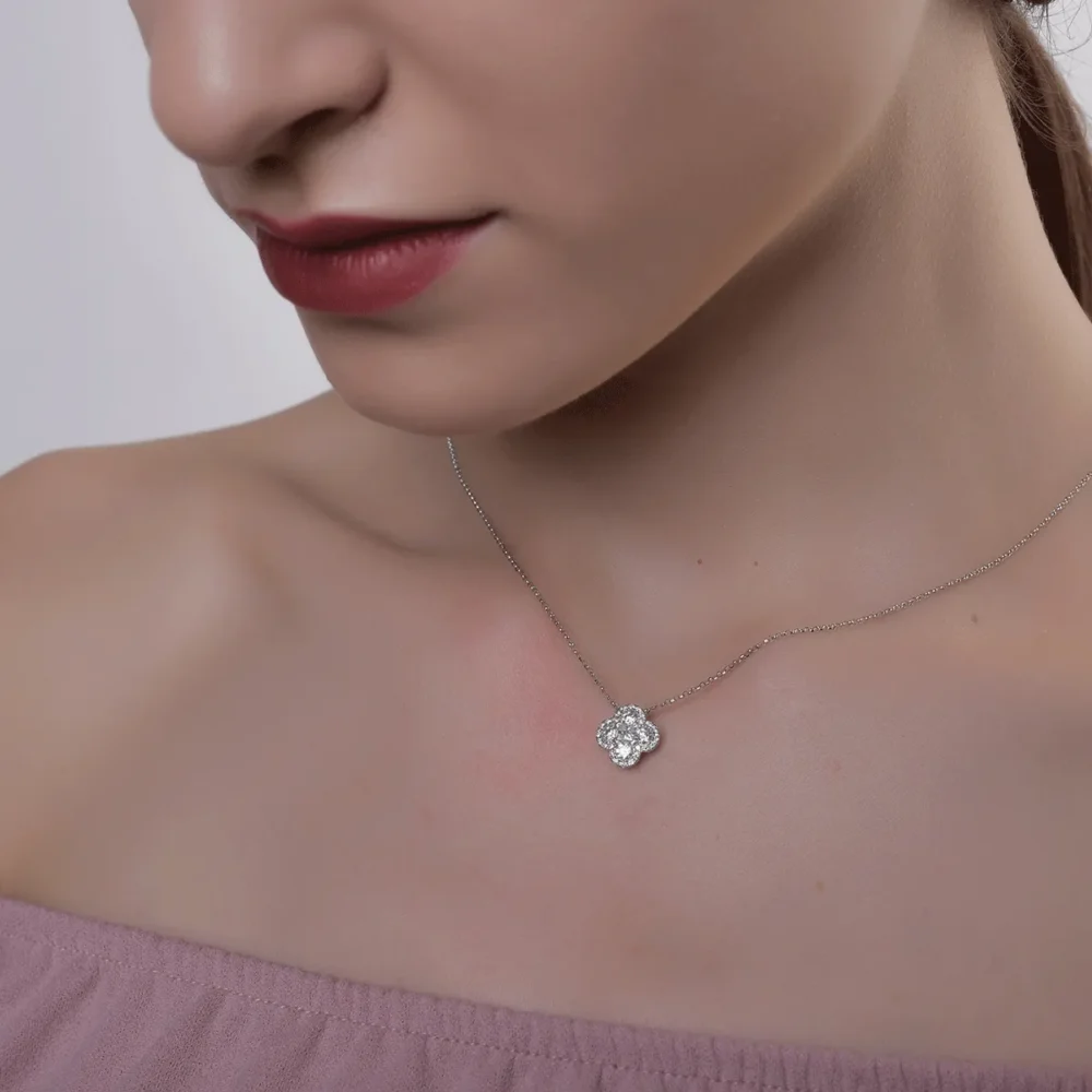 Lant cu pandantiv din aur alb cu diamante de 0.65ct - imagine 4