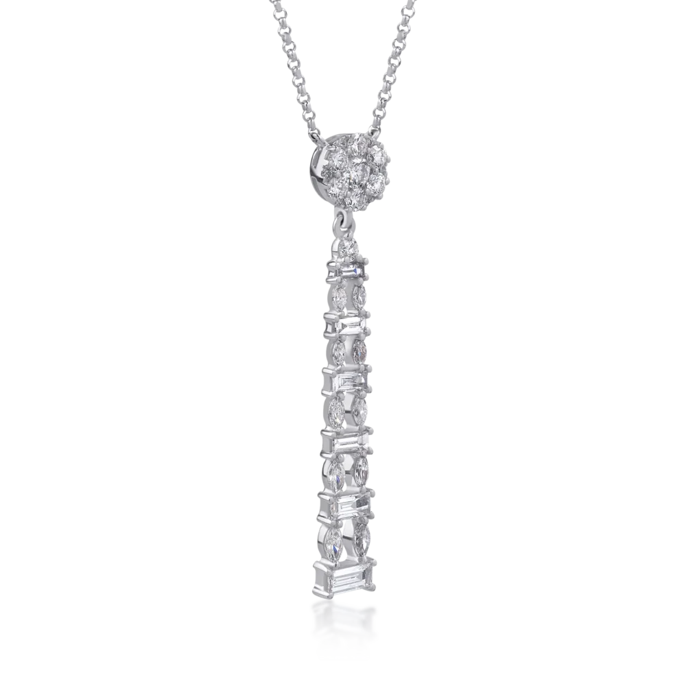 Lant cu pandantiv din aur alb cu diamante baguette, marquise si rotunde de 1.17ct - imagine 2