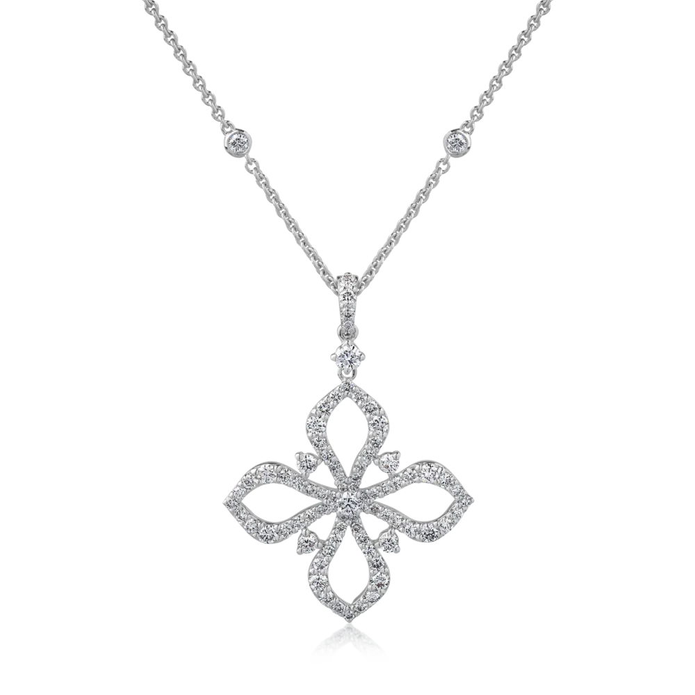 Lant cu pandantiv din aur alb cu diamante de 1.32ct