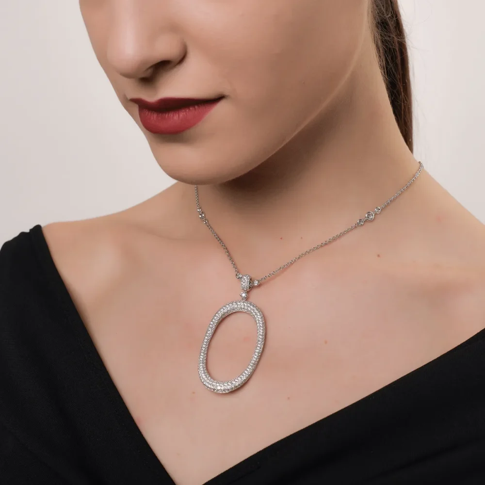 Lant cu pandantiv din aur alb cu diamante de 5.5ct - imagine 4