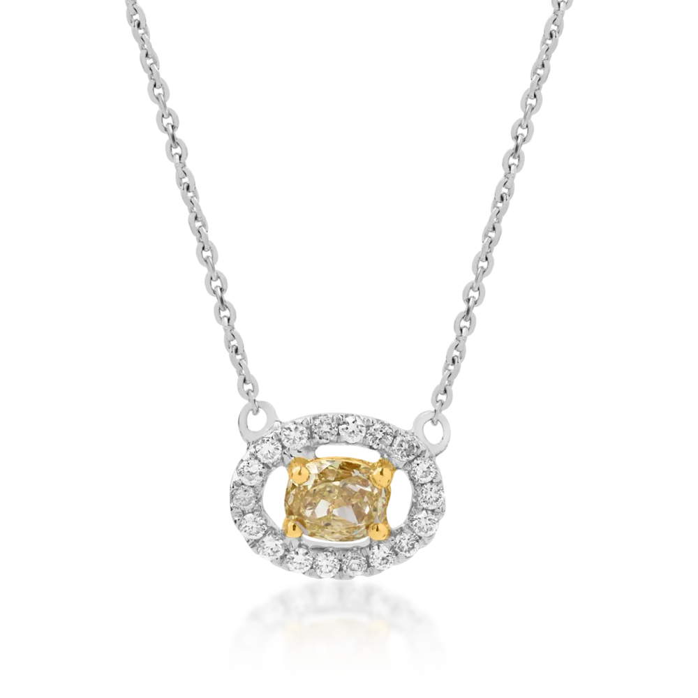 Lant cu pandantiv din aur alb cu fancy diamond de 0.3 si diamante transparente de 0.094ct