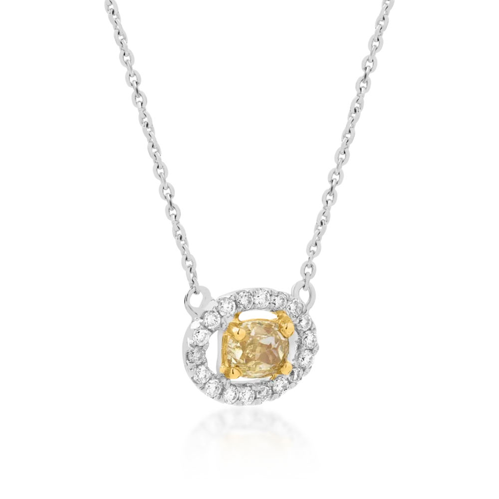 Lant cu pandantiv din aur alb cu fancy diamond de 0.3 si diamante transparente de 0.094ct - imagine 2