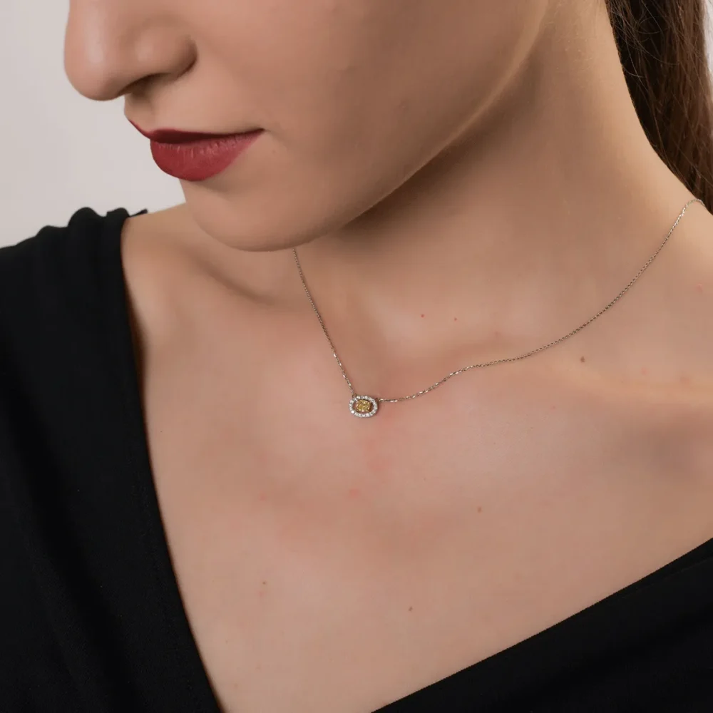 Lant cu pandantiv din aur alb cu fancy diamond de 0.3 si diamante transparente de 0.094ct - imagine 4