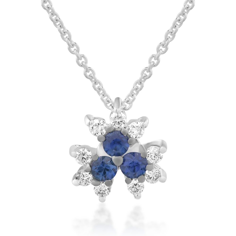 Lant cu pandantiv din aur alb cu safire de 0.3ct si diamante de 0.17ct