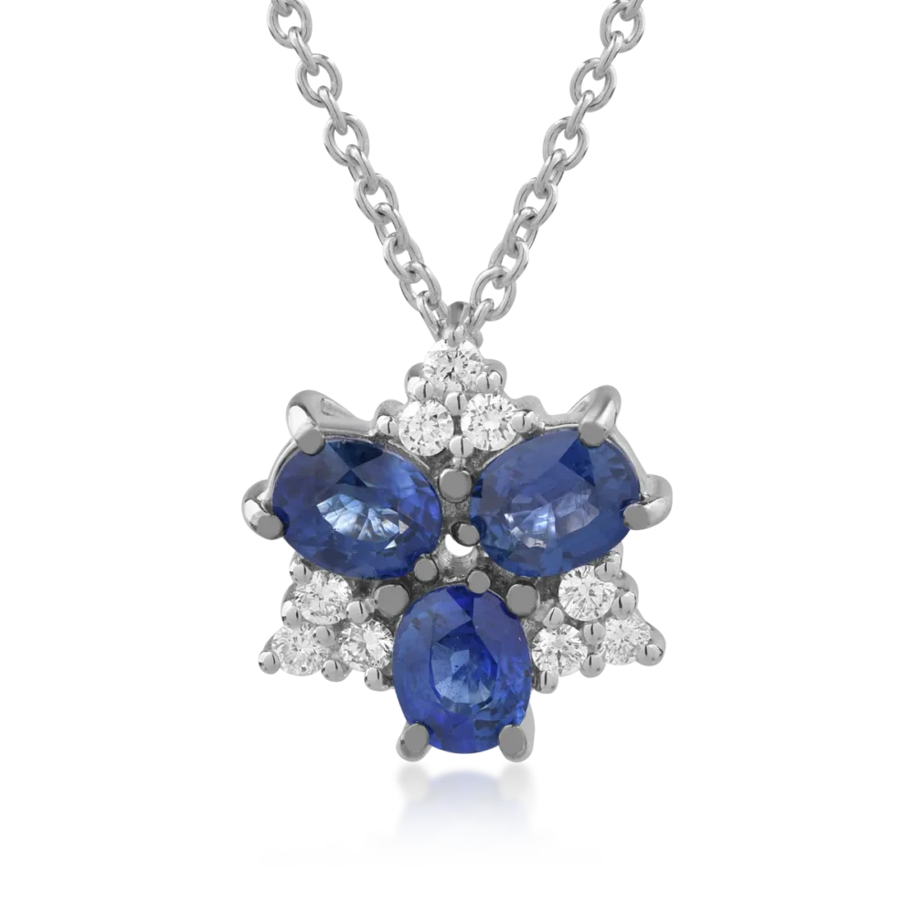 Lant cu pandantiv din aur alb cu safire ovale de 1.65ct si diamante de 0.17ct